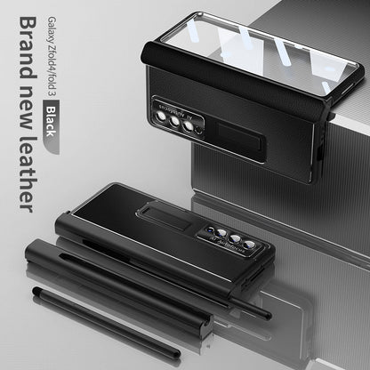 Aluminum Alloy Frame Magnetic Bracket All-Inclusive Electroplating Leather Cover For Galaxy Z Fold 7/6