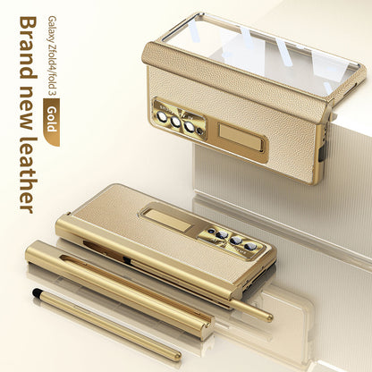 Aluminum Alloy Frame Magnetic Bracket All-Inclusive Electroplating Leather Cover For Galaxy Z Fold 7/6