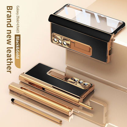 Aluminum Alloy Frame Magnetic Bracket All-Inclusive Electroplating Leather Cover For Galaxy Z Fold 7/6