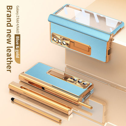 Aluminum Alloy Frame Magnetic Bracket All-Inclusive Electroplating Leather Cover For Galaxy Z Fold 7/6
