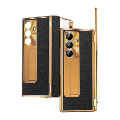 Aluminum Alloy Frame Magnetic Bracket All-Inclusive Electroplating Leather Cover For Galaxy Z Fold 7/6