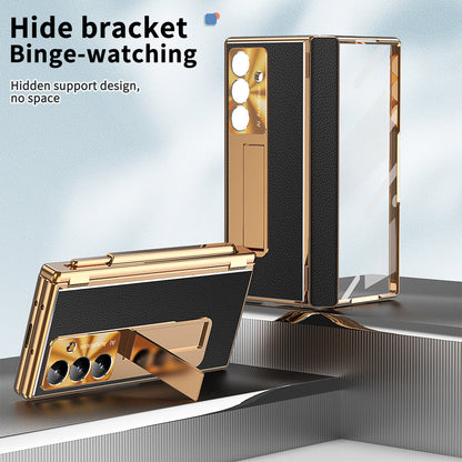 Aluminum Alloy Frame Magnetic Bracket All-Inclusive Electroplating Leather Cover For Galaxy Z Fold 7/6