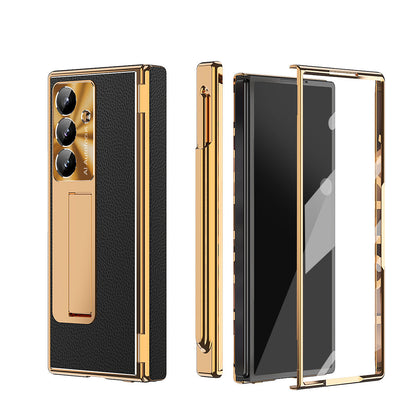 Aluminum Alloy Frame Magnetic Bracket All-Inclusive Electroplating Leather Cover For Galaxy Z Fold 7/6
