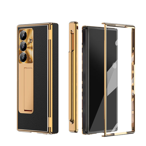 Aluminum Alloy Frame Magnetic Bracket All-Inclusive Electroplating Leather Cover For Galaxy Z Fold 7/6