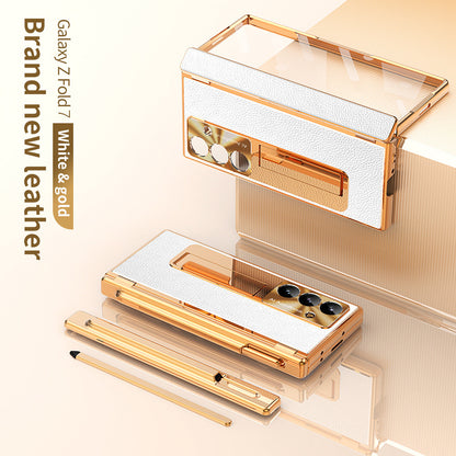 Aluminum Alloy Frame Magnetic Bracket All-Inclusive Electroplating Leather Cover For Galaxy Z Fold 7/6