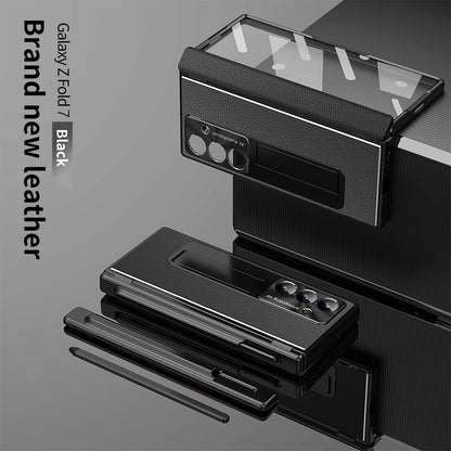 Aluminum Alloy Frame Magnetic Bracket All-Inclusive Electroplating Leather Cover For Galaxy Z Fold 7/6