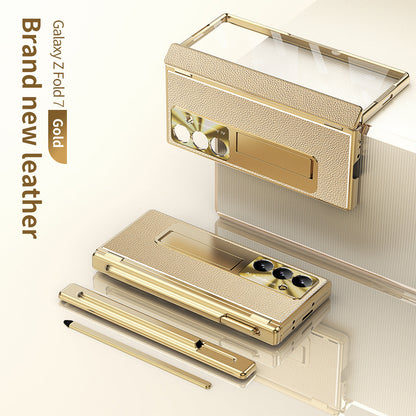 Aluminum Alloy Frame Magnetic Bracket All-Inclusive Electroplating Leather Cover For Galaxy Z Fold 7/6