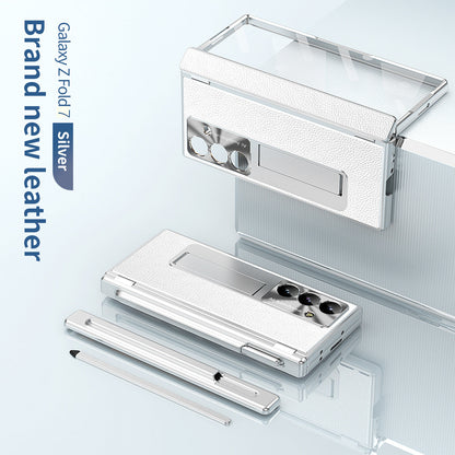 Aluminum Alloy Frame Magnetic Bracket All-Inclusive Electroplating Leather Cover For Galaxy Z Fold 7/6