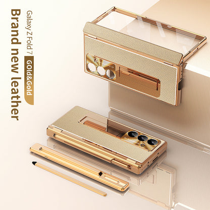 Aluminum Alloy Frame Magnetic Bracket All-Inclusive Electroplating Leather Cover For Galaxy Z Fold 7/6