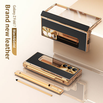 Aluminum Alloy Frame Magnetic Bracket All-Inclusive Electroplating Leather Cover For Galaxy Z Fold 7/6