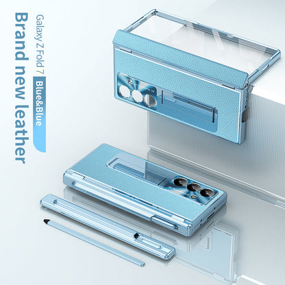 Aluminum Alloy Frame Magnetic Bracket All-Inclusive Electroplating Leather Cover For Galaxy Z Fold 7/6