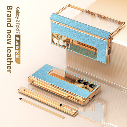 Aluminum Alloy Frame Magnetic Bracket All-Inclusive Electroplating Leather Cover For Galaxy Z Fold 7/6