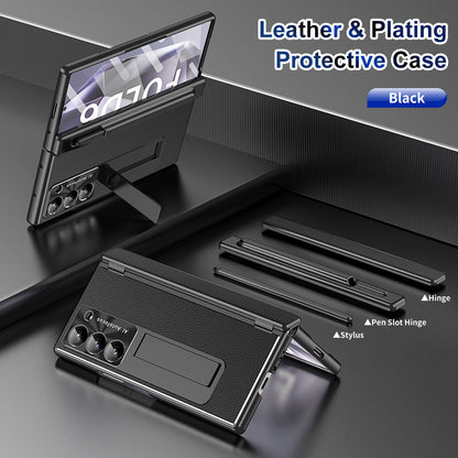 Aluminum Alloy Frame Magnetic Bracket All-Inclusive Electroplating Leather Cover For Galaxy Z Fold 7/6