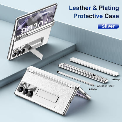 Aluminum Alloy Frame Magnetic Bracket All-Inclusive Electroplating Leather Cover For Galaxy Z Fold 7/6