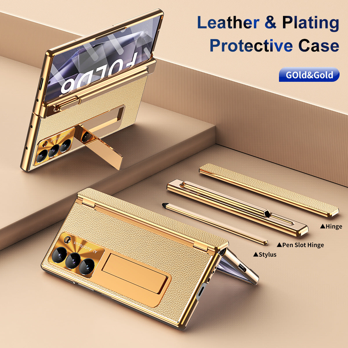 Aluminum Alloy Frame Magnetic Bracket All-Inclusive Electroplating Leather Cover For Galaxy Z Fold 7/6