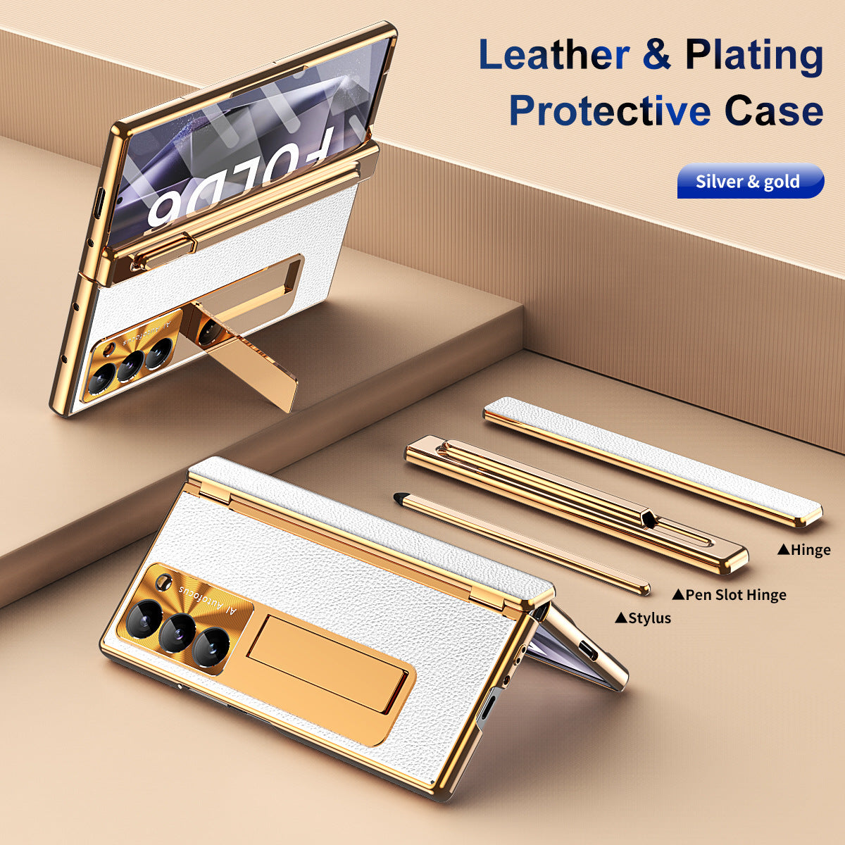 Aluminum Alloy Frame Magnetic Bracket All-Inclusive Electroplating Leather Cover For Galaxy Z Fold 7/6