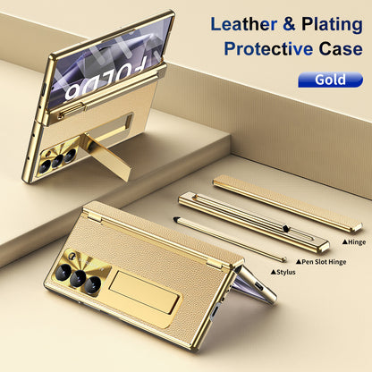 Aluminum Alloy Frame Magnetic Bracket All-Inclusive Electroplating Leather Cover For Galaxy Z Fold 7/6