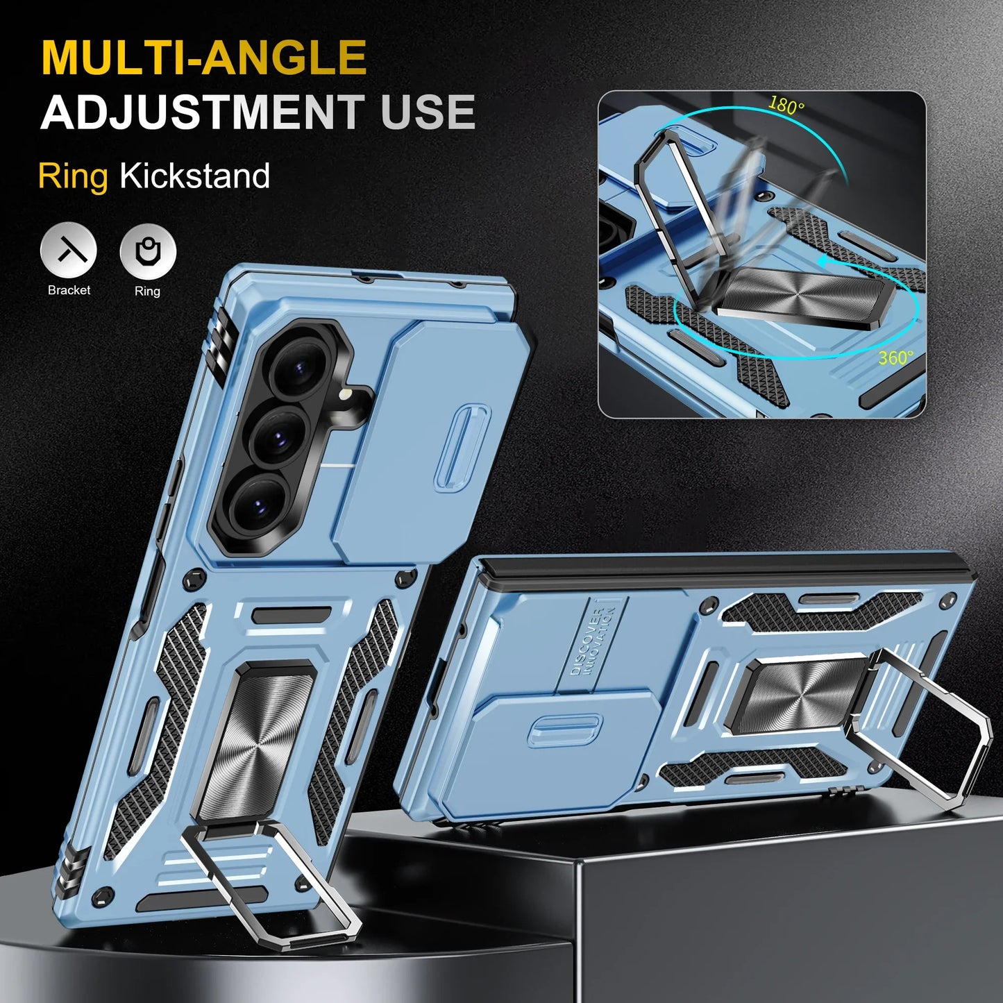 Rugged Armor Sliding Camera Case with Metal Kickstand