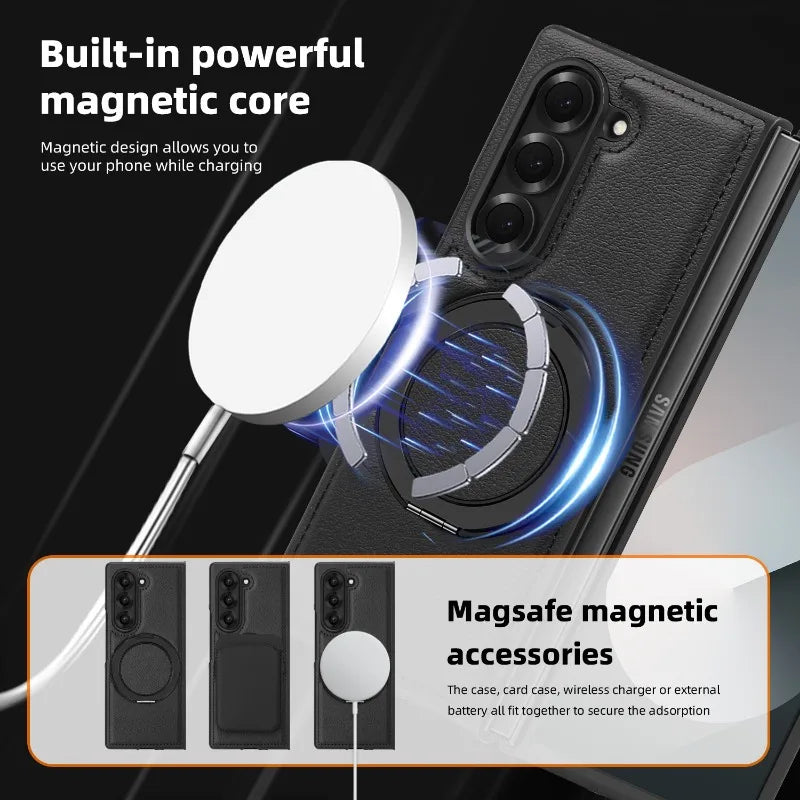 Leather Magnetic Ring Kickstand Case